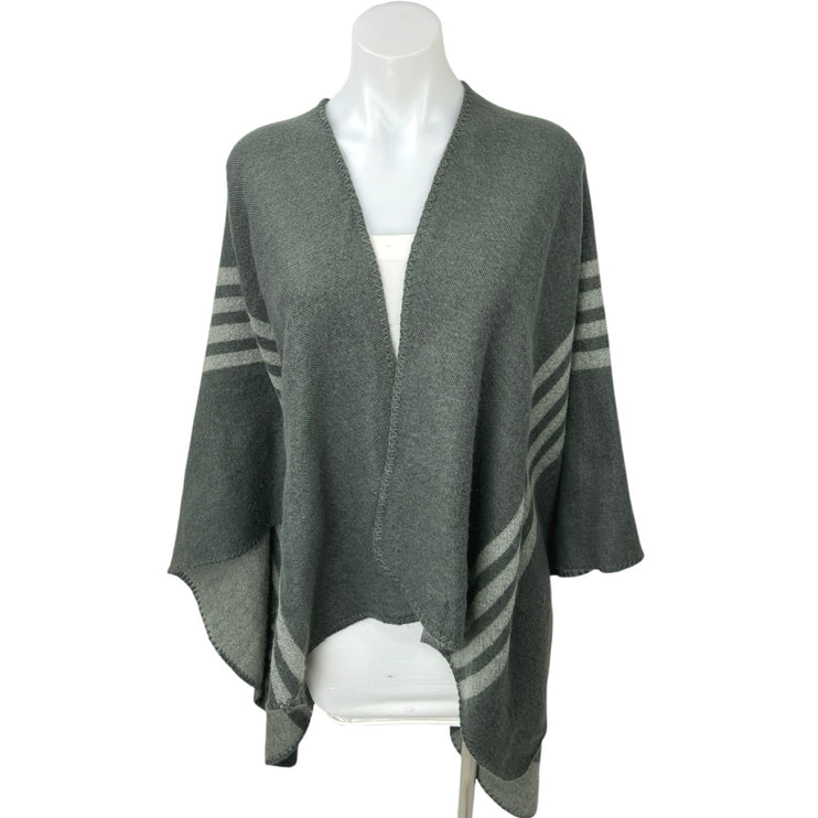 BB Dakota Gray Striped Knit Open Front Shawl Poncho Wrap Cardigan Sweater Sz OS