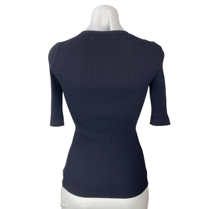 Theory Women's Black Half Sleeves Ribbed Knit Crew Neck Tee Sweater Top Size S