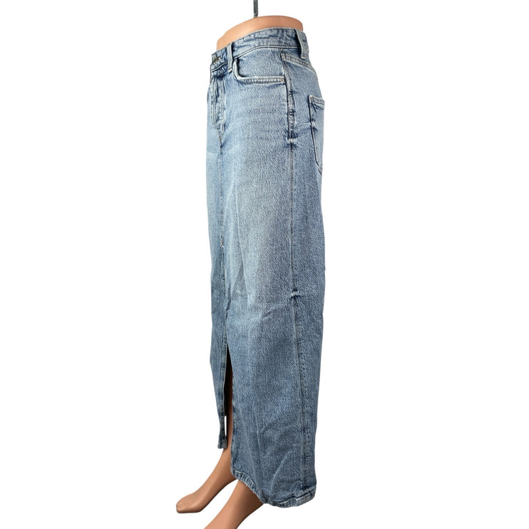 Zara Women's Light Blue High Rise Front Slit Midi Maxi Straight Denim Skirt XS