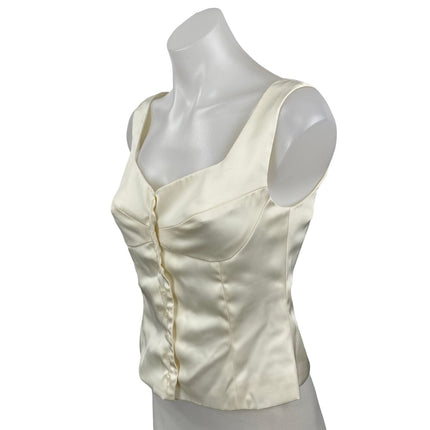 NEW Commense Ivory Silky Satin Sleeveless Button Up Crop Corset Cami Tank Top XS