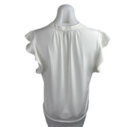 Ann Taylor Women's White Ruffle Flutter Sleeve Tie V-Neck Blouse Top Size XS