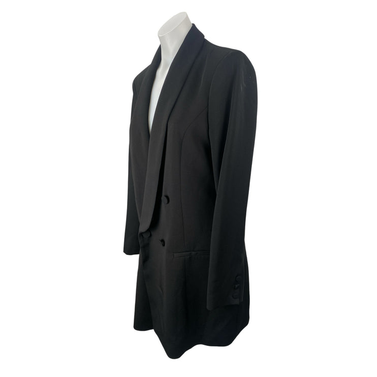 NEW River Island Black Tuxedo Mini Double Breasted Blazer Over Coat Dress Size 4