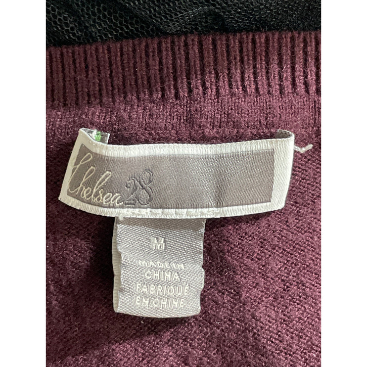 Chelsea 28 Red Maroon Sheer Mesh Back Ruffle Long Sleeve Sweatshirt Top Size M