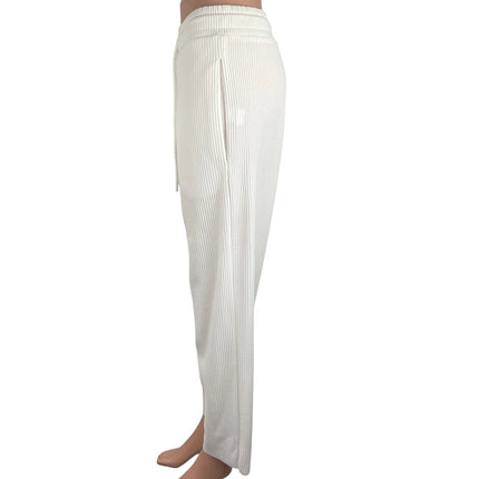 Zara White Ribbed Elastic Waist Drawstring Pull On Sweatpants Lounge Pants Sz S