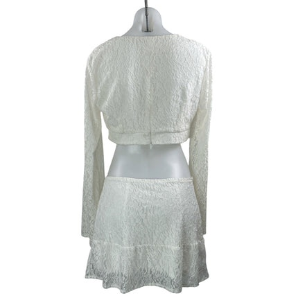 Peppermayo Womens Cream Long Sleeves Floral Lace Crop Top & Mini Skirt Sets Sz 6