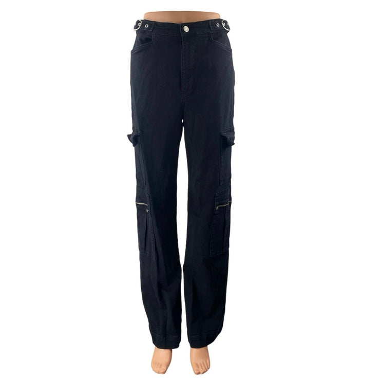 WeWoreWhat Women's Black High Waisted Straight Leg Cargo Trousers Pants Size 26