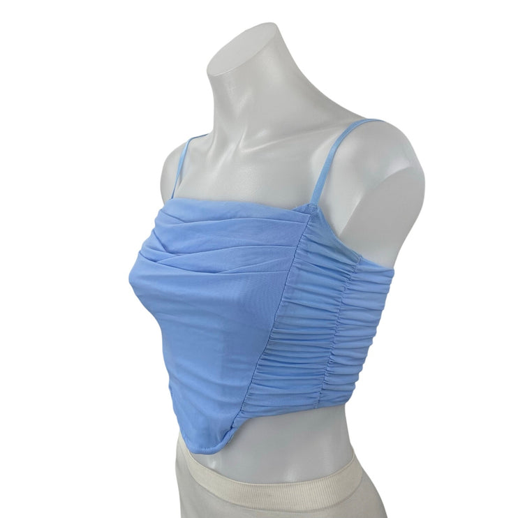 NEW Zesica Blue Sleeveless Ruched Bustier Corset Longline Cami Crop Top Size XS