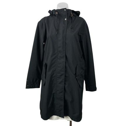 Eddie Bauer Black Long Sleeves Front Zip Hooded Mid Length Raincoat Jacket Sz S