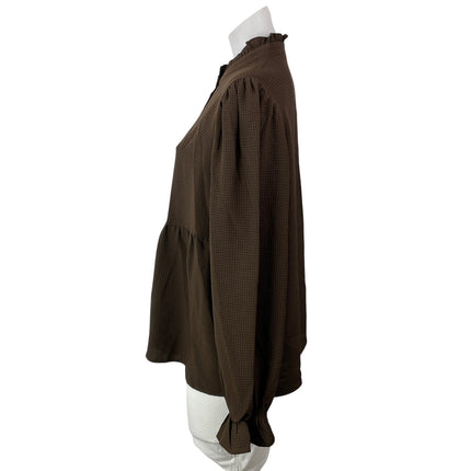NEW Vero Moda Womens Brown Long Sleeves Button Front Ruffles Mock Blouse Top XL