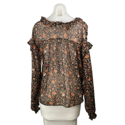 MNG Mango Women's Multicolor Ruffle Long Sleeve Button Down Sheer Blouse Top 4
