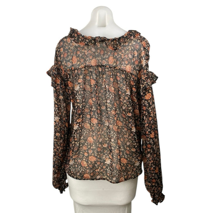 MNG Mango Women's Multicolor Ruffle Long Sleeve Button Down Sheer Blouse Top 4