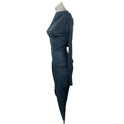 NEW Zara Asymmetric Knot Women's Drape Ruched Long Sleeve Midi Bodycon Dress XS