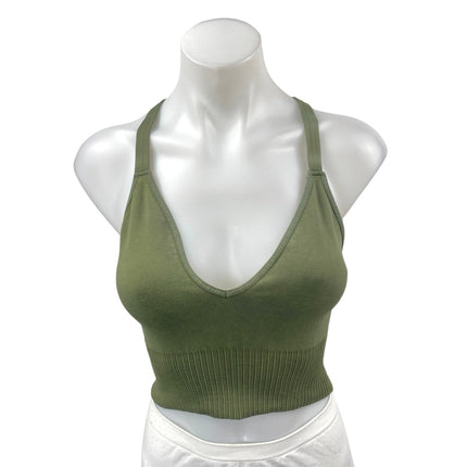Free People Good Karma Green Sleeveless Crossback Sports Bra Crop Tank Top Sz S