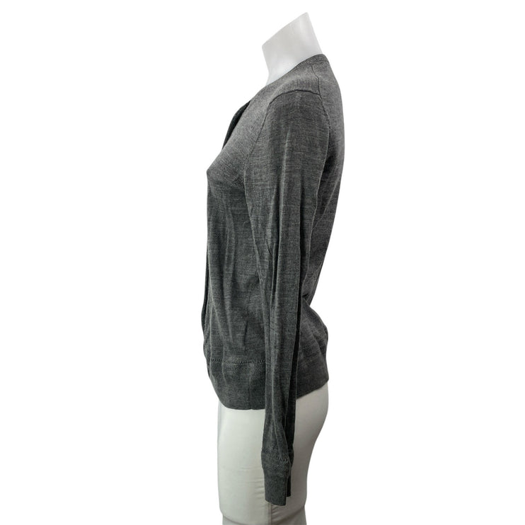 Brooks Brothers Gray Merino Wool Crew Long Sleeve Button Up Cardigan Sweater M