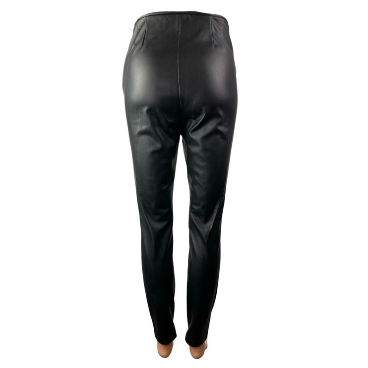 Zara Women's Black Faux Vegan Leather High Waisted Skinny Leg Trousers Pants S