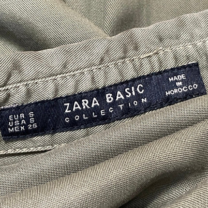 Zara Women's Green Pocket Long Sleeve Collared Button Down Shirt Top Size S