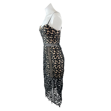 Just Me Black Beige Floral Layered Sleeveless Bustier Cami Midi Sheath Dress S