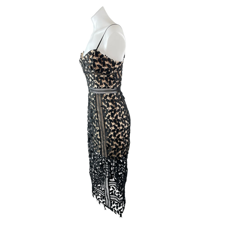 Just Me Black Beige Floral Layered Sleeveless Bustier Cami Midi Sheath Dress S