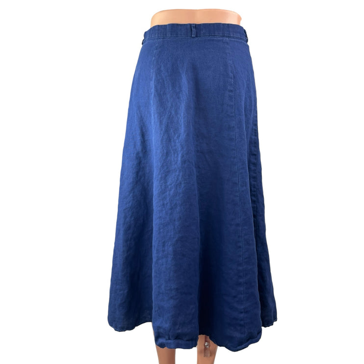 Reformation Women's Blue 100% Linen High Waisted Flare A Line Midi Skirt Size 2