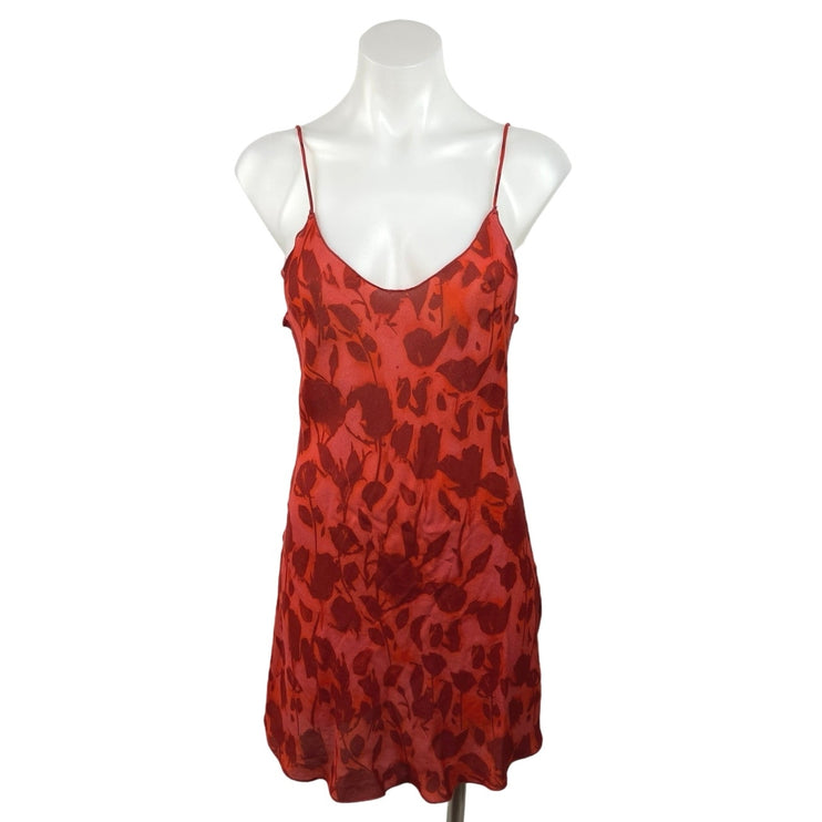 Realisation Par The Luz Red 100% Silk Floral Spaghetti Strap Mini Party Dress S