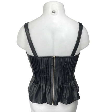 Anthropologie Let Me Be Black Faux Leather Sleeveless Peplum Cami Tank Top OS