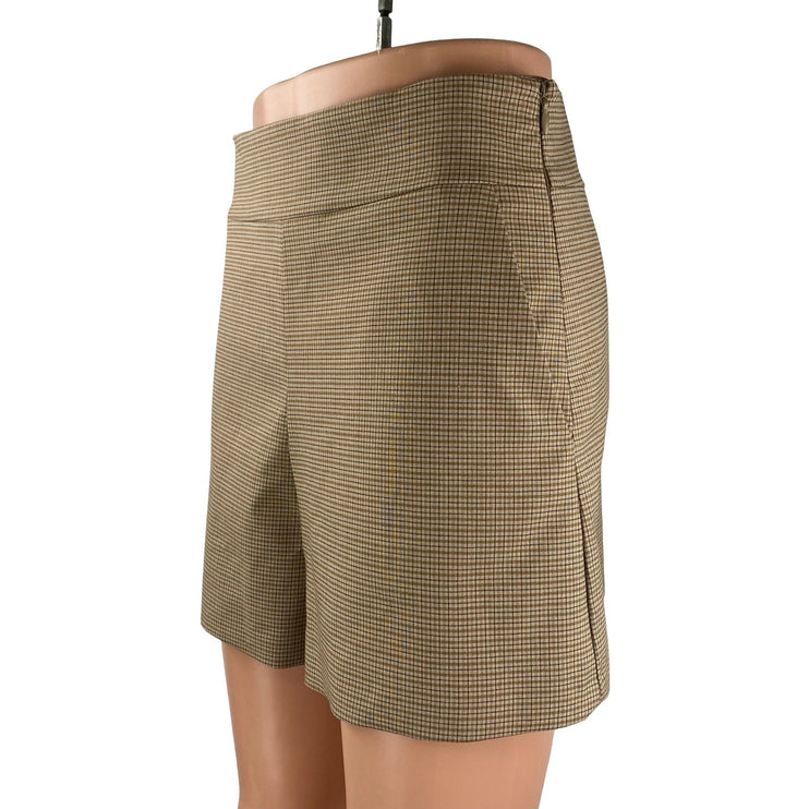 Zara Women's Tan Beige Khaki Plaid High Waisted Pocket Casual Mini Shorts Size S