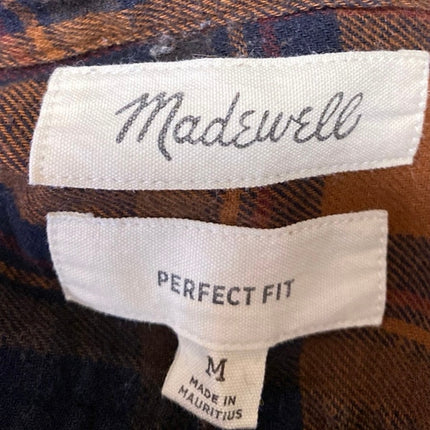 Madewell Perfect Fit Orange Plaid Flannel Long Sleeve Button Up Shirt Top Size M