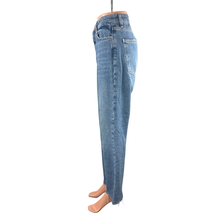 Zara Womens Blue Medium Wash Raw Hem High Rise Wide Leg Baggy Denim Jeans Size 4