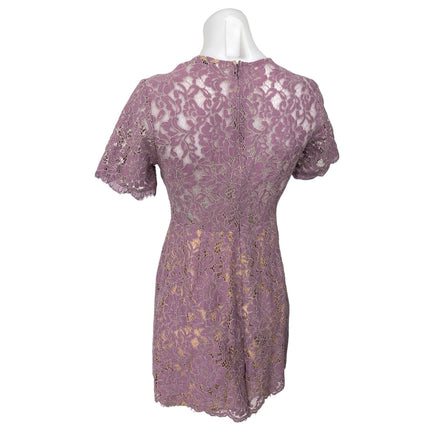 Lush Purple Floral Lace Sheer Short Sleeve Crew Neck Mini Fit & Flare Dress Sz M