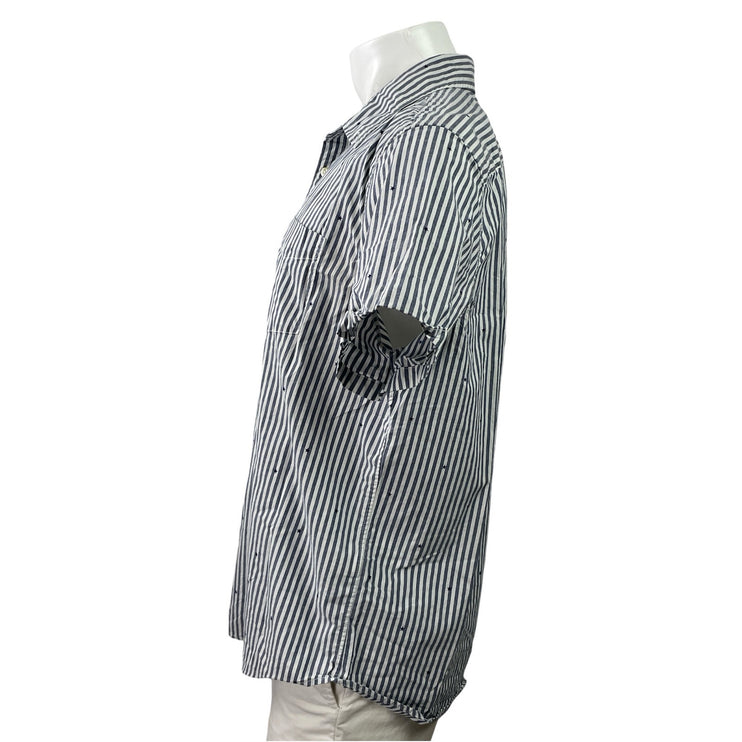 Gap Men's Blue Striped Standard Fit Short Sleeve Button Down Shirt Top Size XL