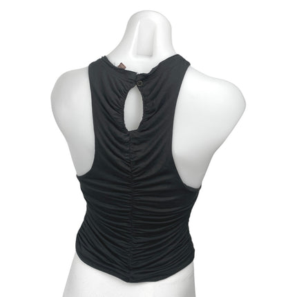 Anthropologie Pilcro Black Ruched High Neck Racerback Sleeveless Tank Crop Top S