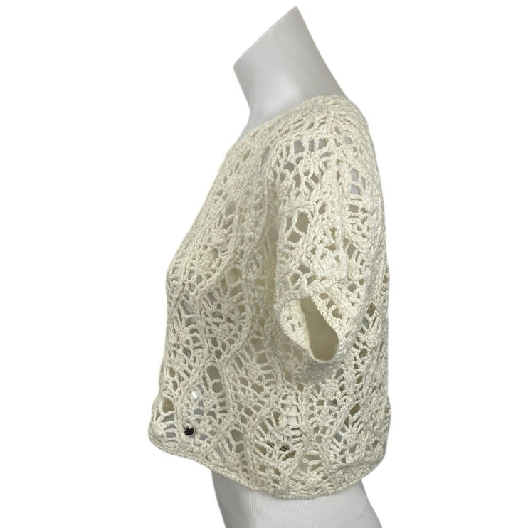 Abercrombie & Fitch Women's Cream Crochet Knit Short Sleeve Crop Sweater Top S