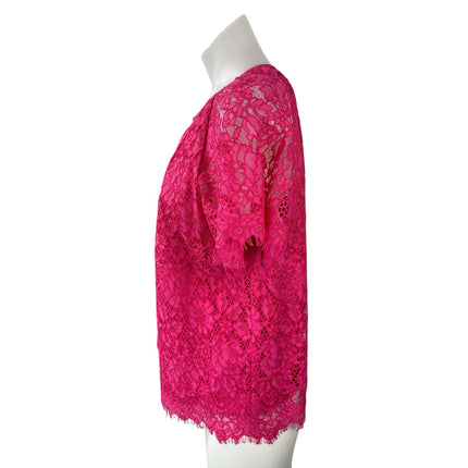 J.Crew Women's Pink Floral Lace Keyhole Round Neck Short Sleeve Blouse Top Sz S