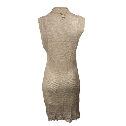 Cupio Beige Linen Sleeveless Tie Front Pointelle Longline Sweater Cardigan Top L