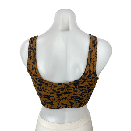 Varley Tan Leopard Cheeta V Neck Yoga Workout Athletic Sports Bra Crop Top Sz S