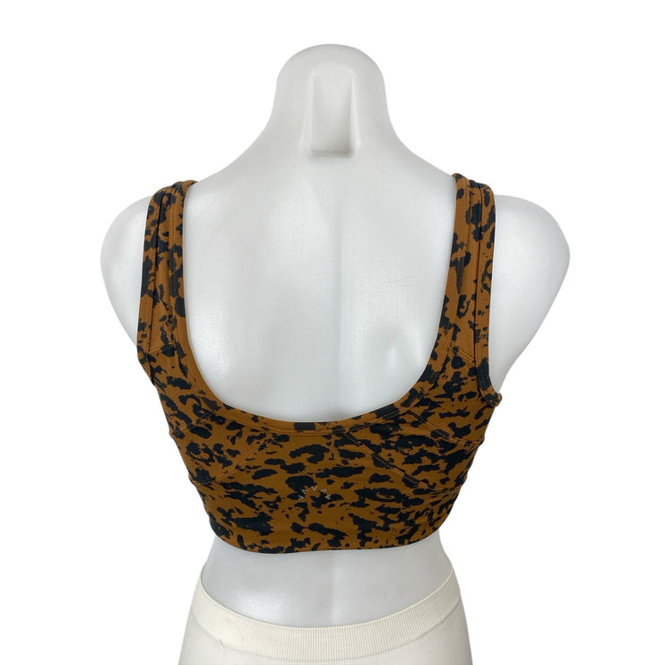 Varley Tan Leopard Cheeta V Neck Yoga Workout Athletic Sports Bra Crop Top Sz S