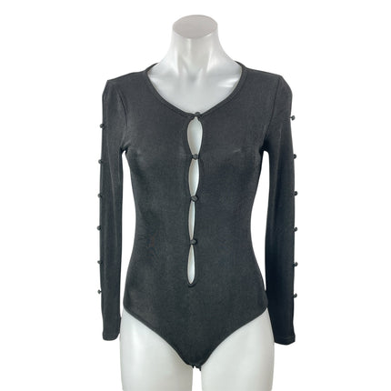 Princess Polly Dark Gray Long Sleeve Button Cutout Scoop Bodysuit Top Size 4