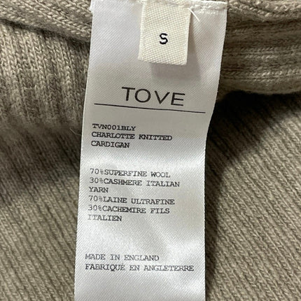 TOVE Gray Brown Wool Cashmere Long Sleeves Open Front Cardigan Sweater Top Sz S