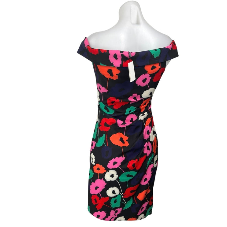 NEW Milly Ally Poppy Multicolor Floral Off The Shoulder Ruched Sheath Dress Sz 2