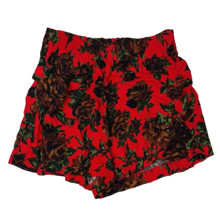 Zara Red Floral Print High Waist Pull On Stretch Elastic Waist Casual Shorts L