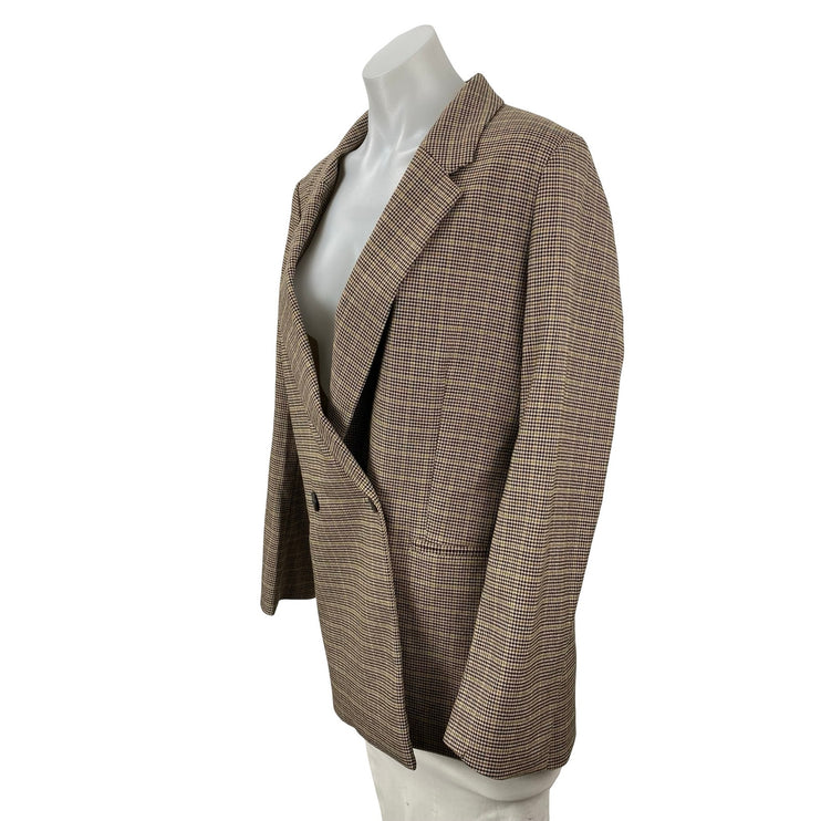 H&M Women's Brown Plaid Long Sleeve Double Breasted Blazer Coat Jacket Size S