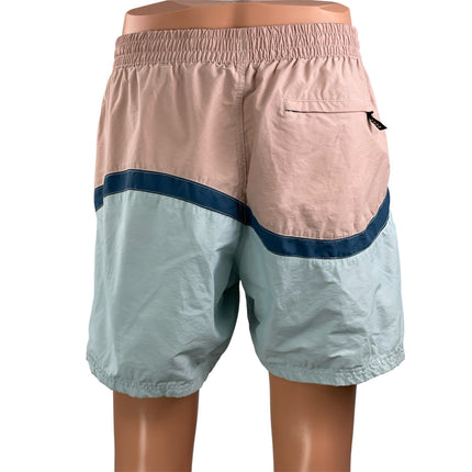 Vans Men's Pink Blue Colorblock Drawstring Relaxed Fit Swim Board Shorts Size L