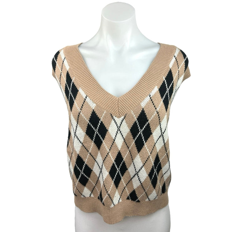 Abercrombie & Fitch Muticolor Knit Argyle Sleeveless V-neck Crop Sweater Vest XL