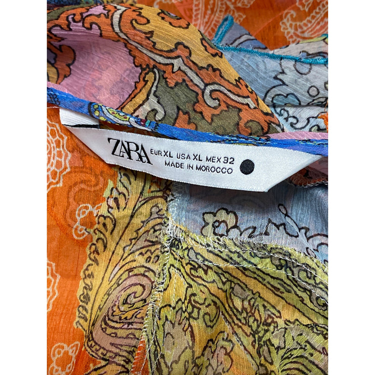 Zara Women's Multicolor Paisley Sleeveless Ruffles Asymmetric Tank Top Size XL