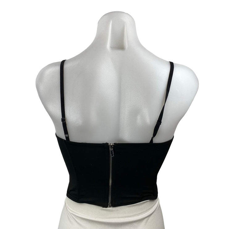 Reoria Black Sleeveless Corset Bustier Slit Square Neck Tank Cami Crop Top Sz M