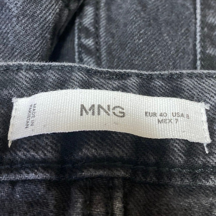 MNG Mango Womens Black High Waisted Straight Wide Leg Denim Jeans Panrs Size 8