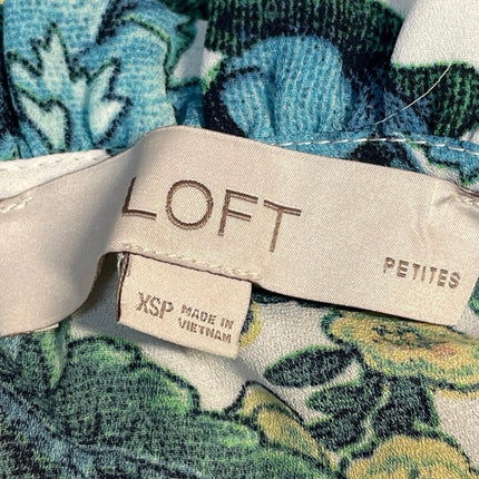 Ann Taylor LOFT Blue Floral Sleeveless Mock Neck Ruffle Tank Blouse Top Size XSP