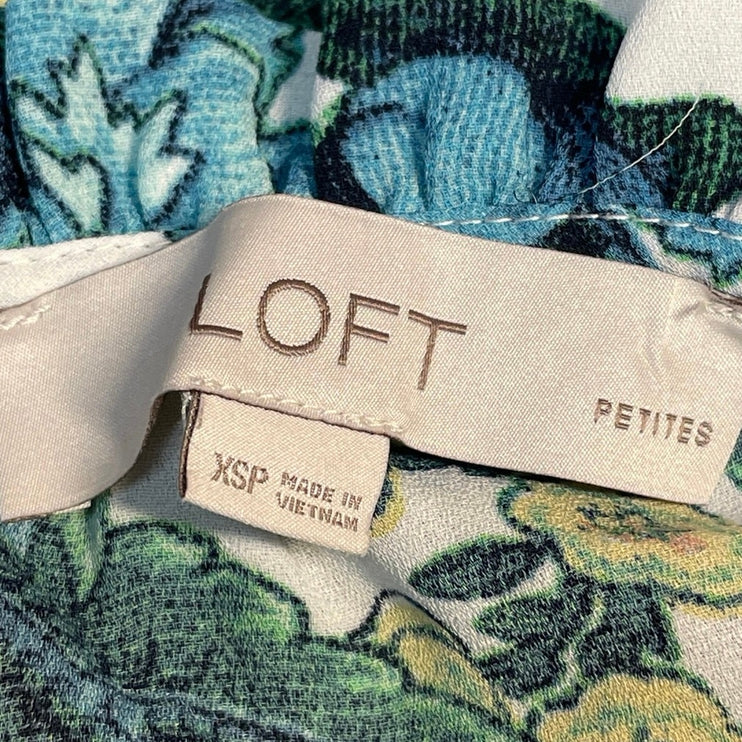 Ann Taylor LOFT Blue Floral Sleeveless Mock Neck Ruffle Tank Blouse Top Size XSP