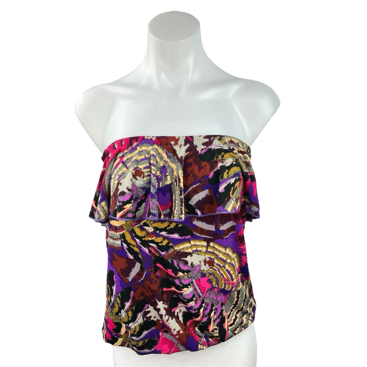 Veronica M Multicolor Purple Printed Strapless Ruffle Bandeau Summer Tube Top XS