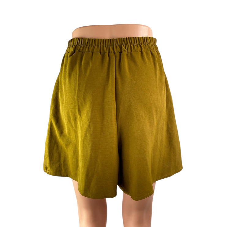 Zara Women's Olive Green Tie Waist Belted High Rise A Line Mini Shorts Size S